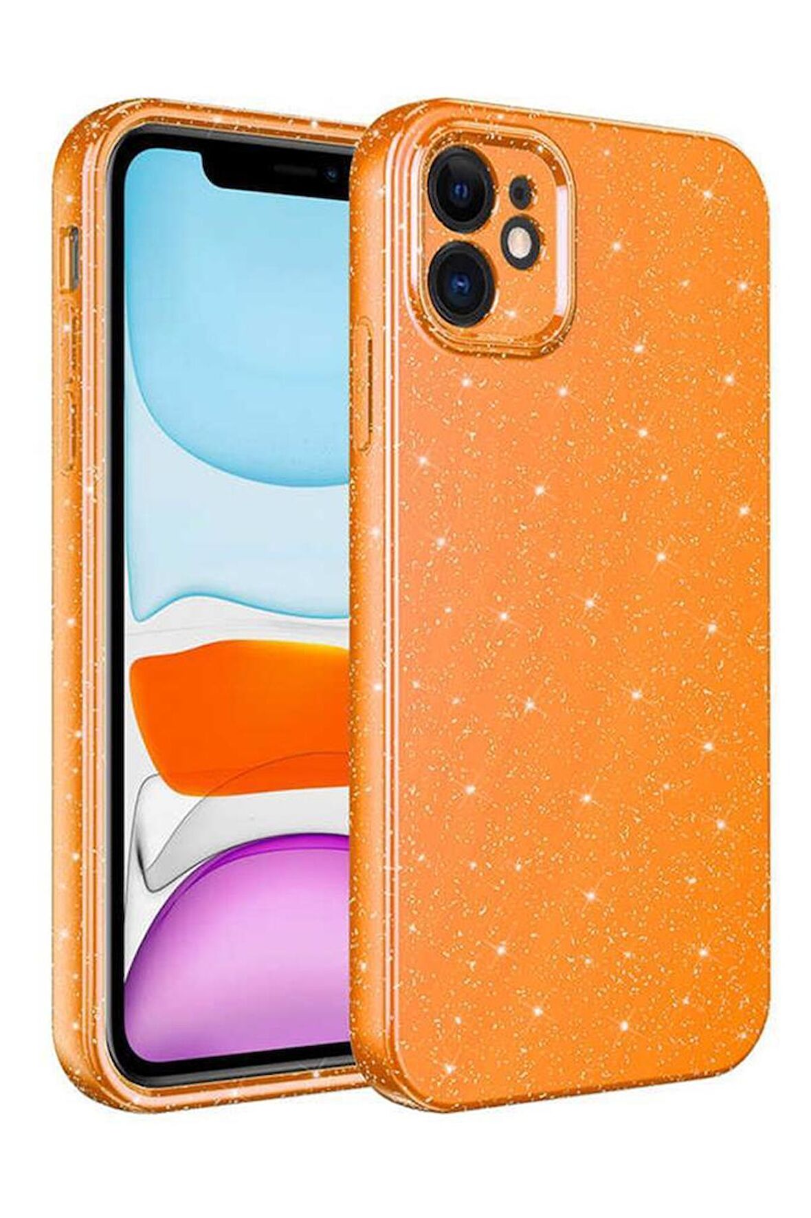 iPhone 12 Kılıf Kamera Korumalı Simli Parıltılı Lüks Silikon