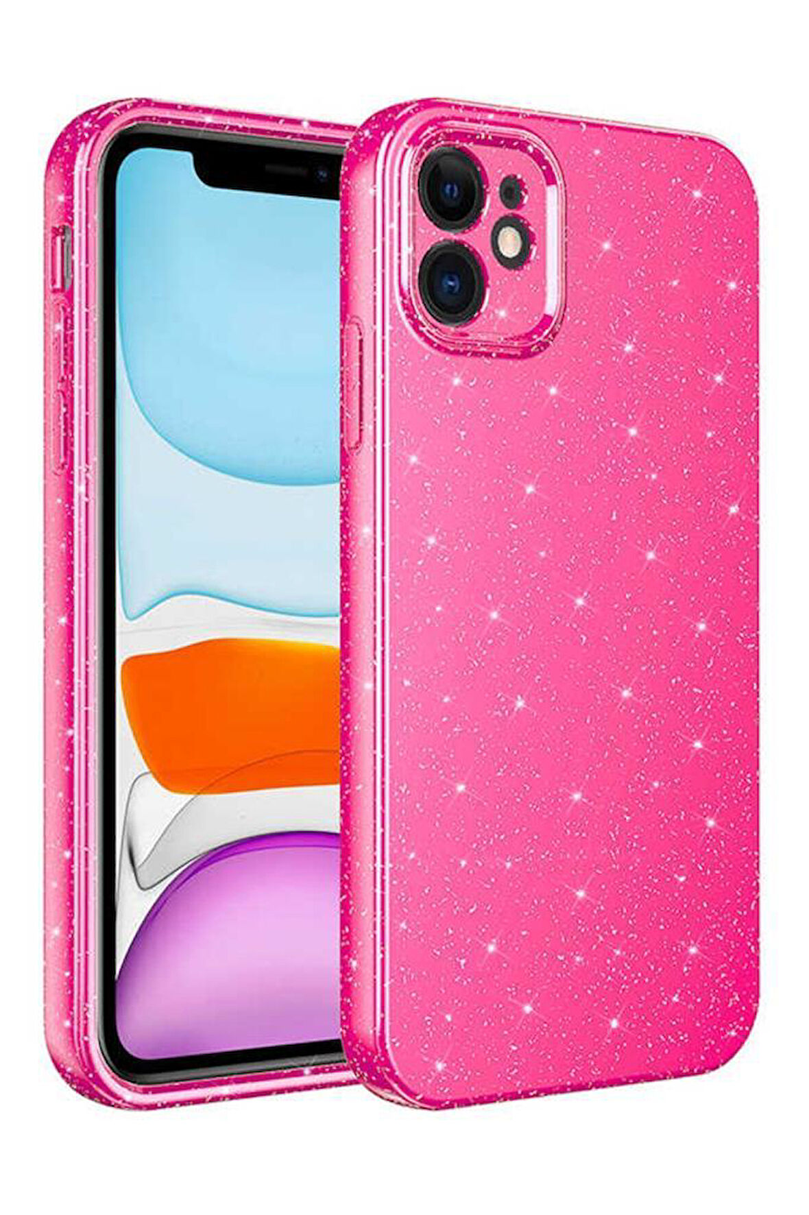 iPhone 12 Kılıf Kamera Korumalı Simli Parıltılı Lüks Silikon