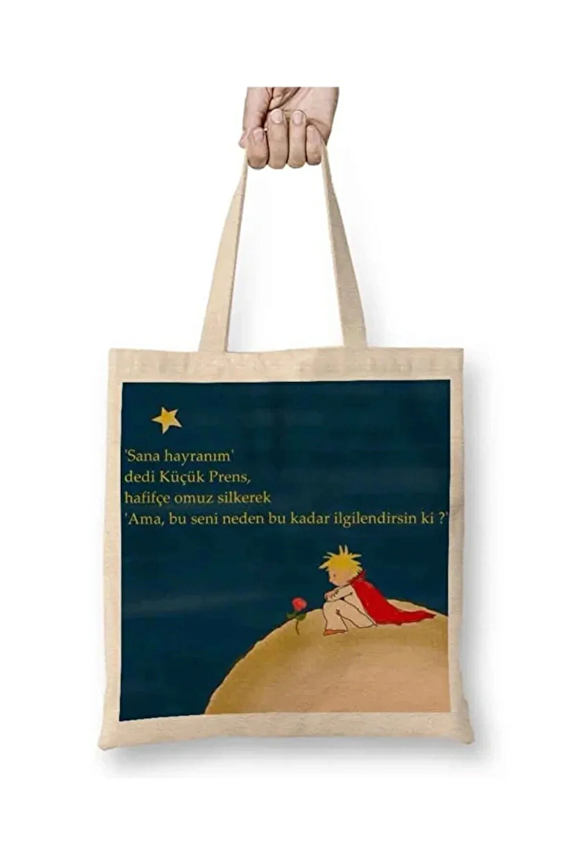 Le Petit Prince Küçük Prens Beyaz Bez Çanta Uzun Saplı Alışveriş Çantası Plaj Çantası