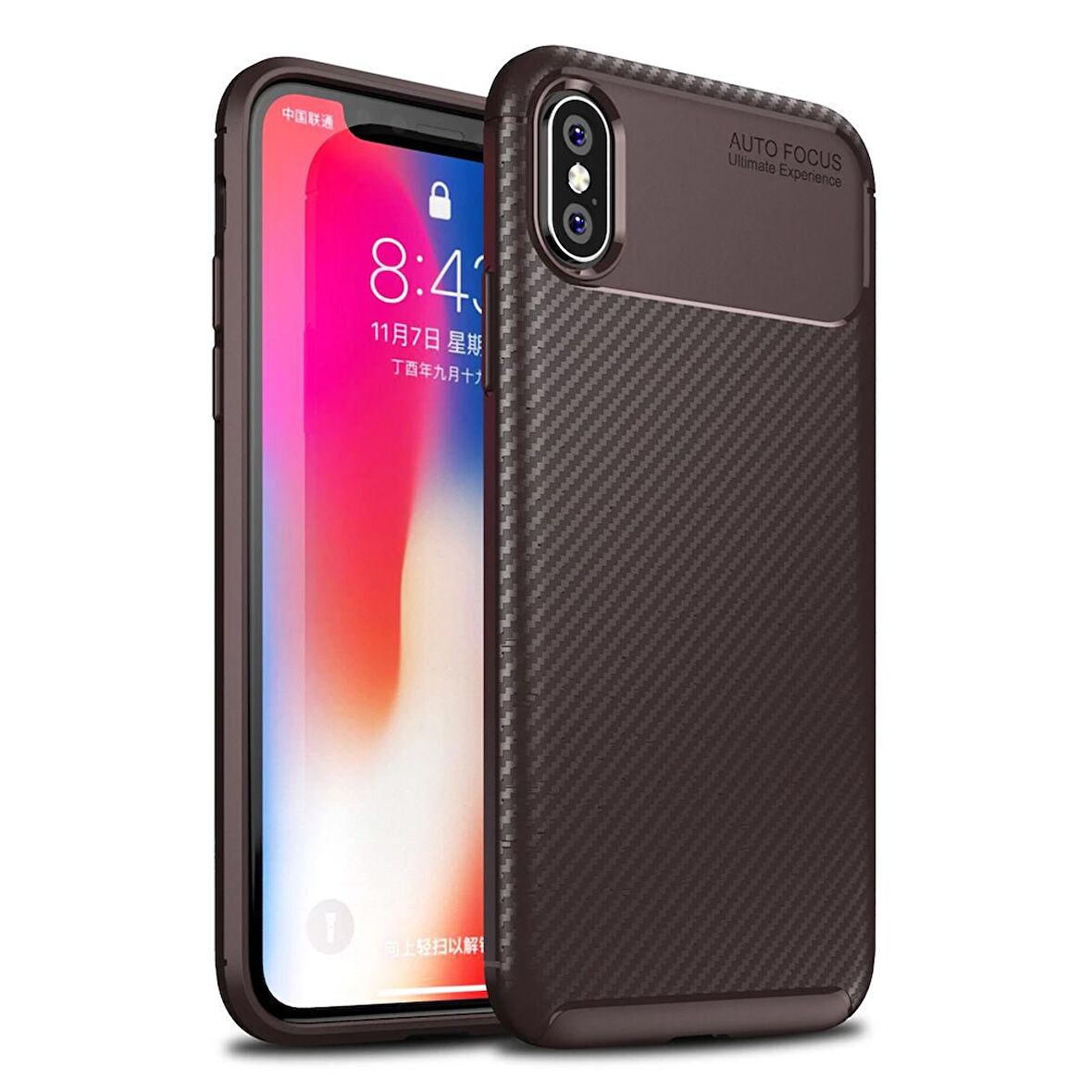 Apple Iphone X / XS Karbon Desenli Negro Silikon Kılıf