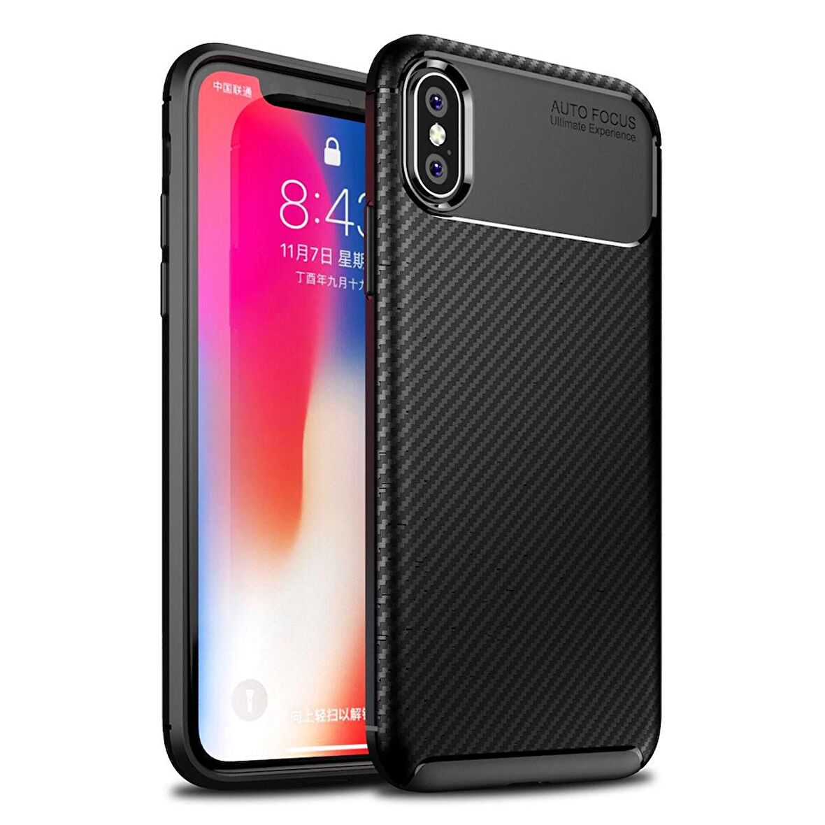 Apple Iphone X Max / XS Max Karbon Desenli Negro Silikon Kılıf