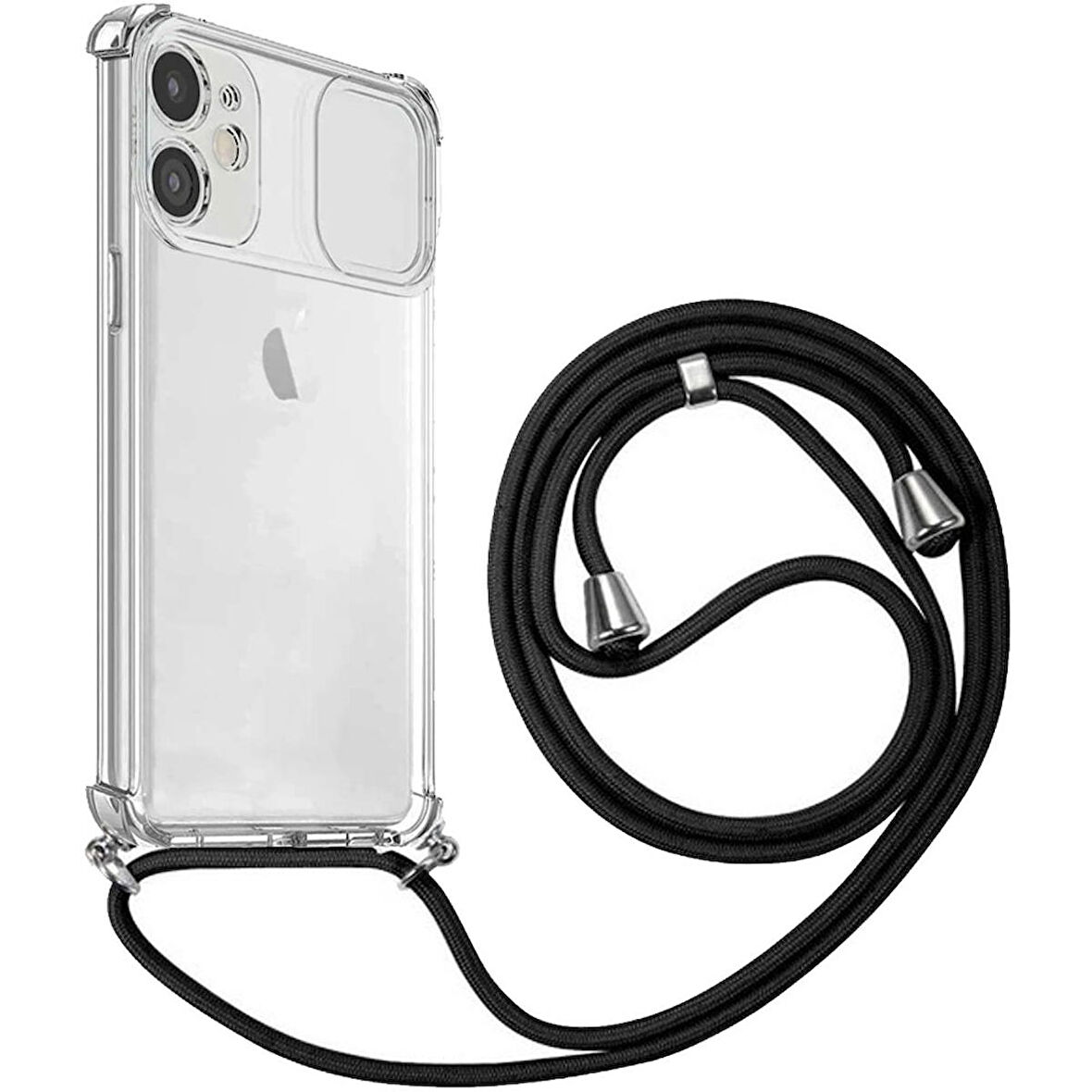 Apple iPhone 12 İp Askılı Şeffaf Kamera Korumalı Kılıf