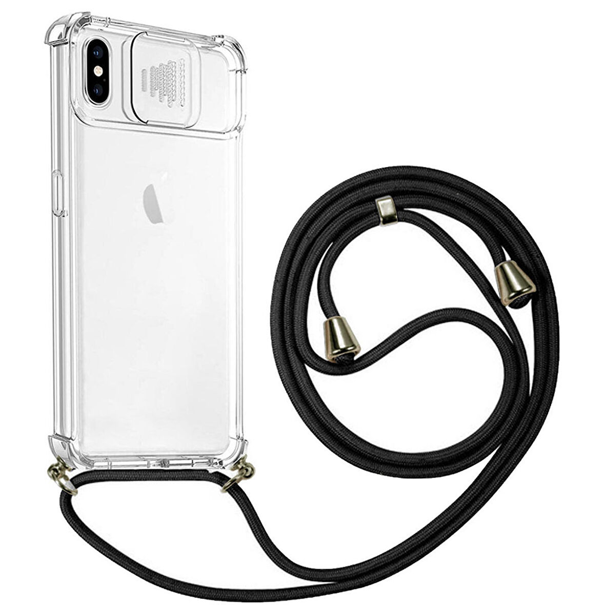 Apple iPhone X İp Askılı Şeffaf Kamera Korumalı Kılıf