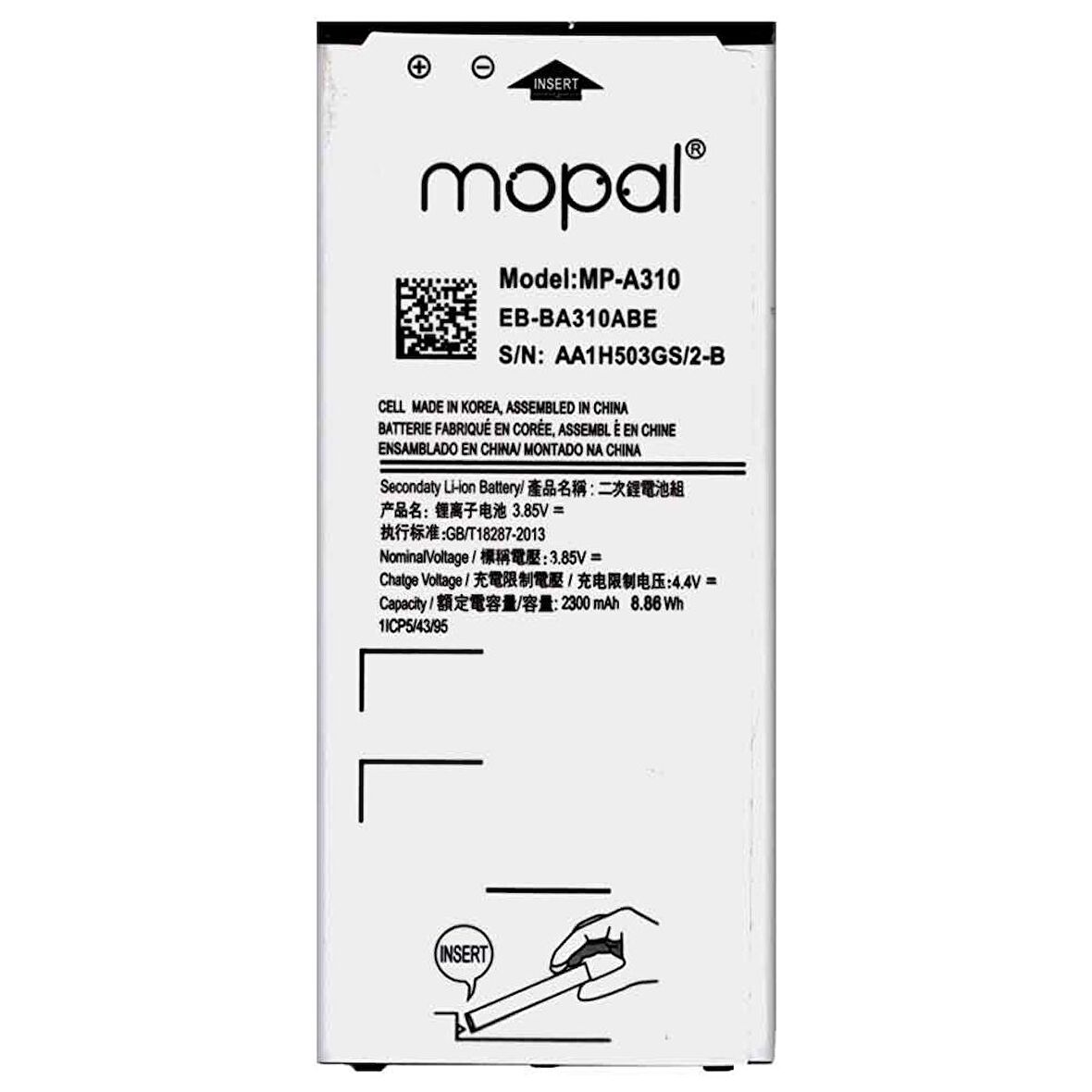 Samsung Galaxy A3 2016 A310 Uyumlu Mopal Batarya Pil EB-BA310ABE