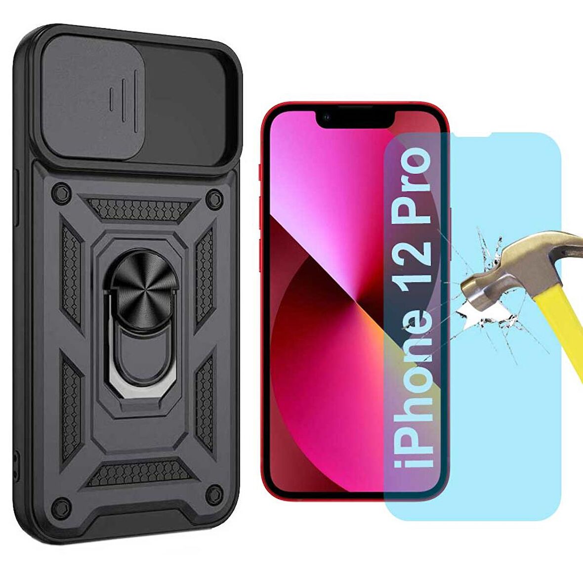 Apple iPhone 12 Pro Uyumlu Koruma Seti Tank Kılıf ve Nano Cam Set