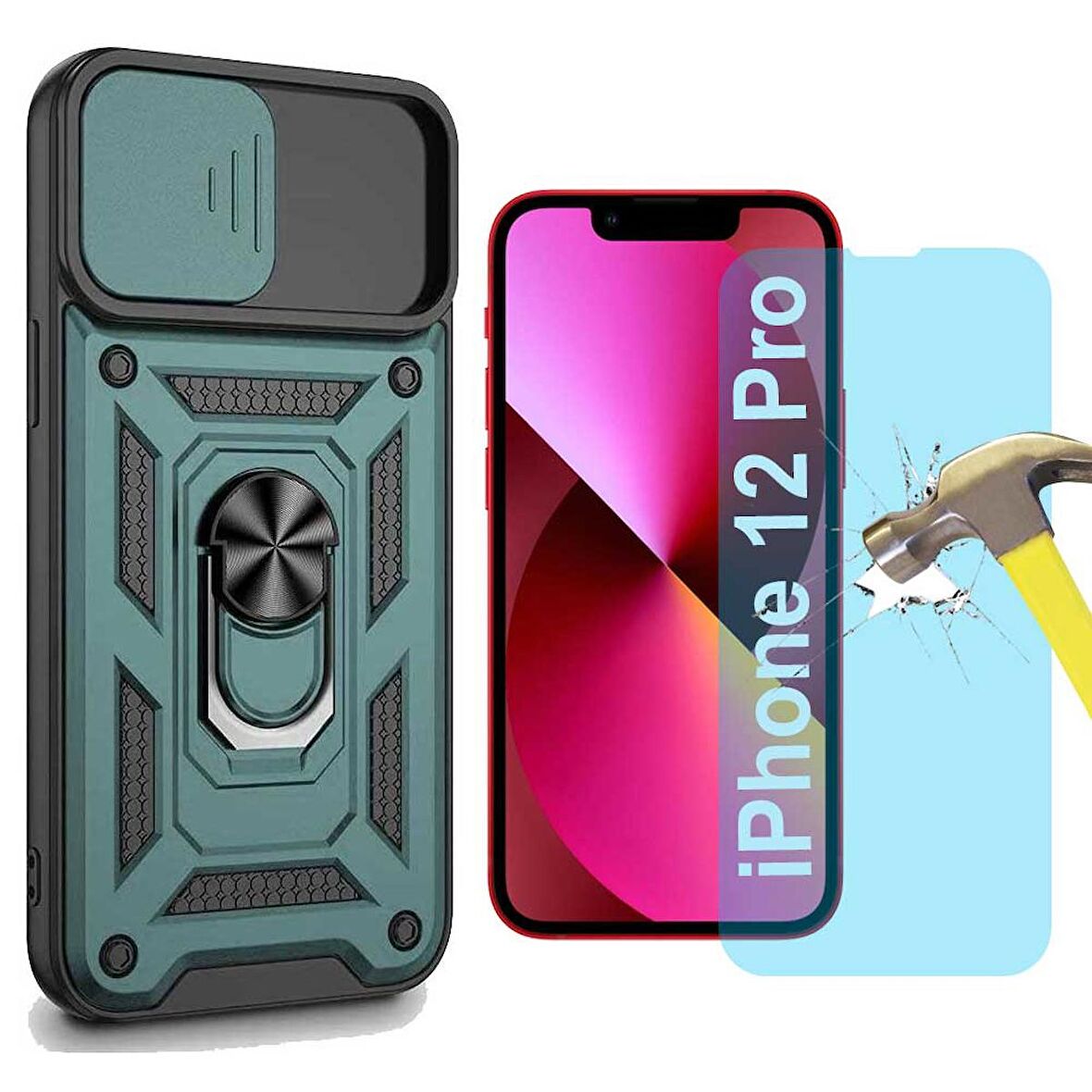 Apple iPhone 12 Pro Uyumlu Koruma Seti Tank Kılıf ve Nano Cam Set