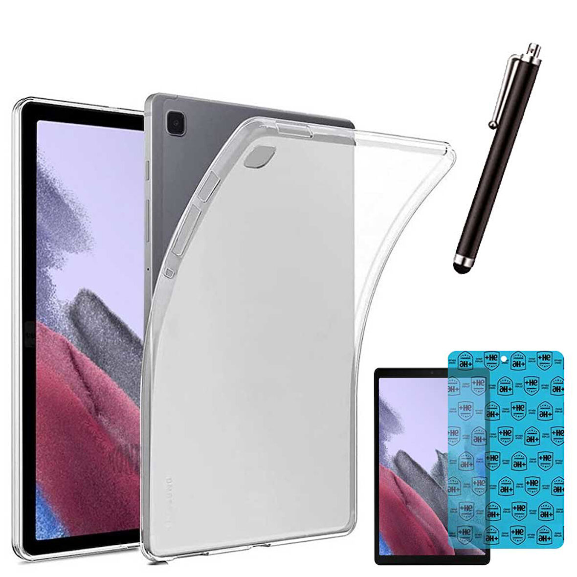 Samsung Galaxy Tab A7 Lite SM T220 Uyumlu Şeffaf Kılıf Cam Kalem Set