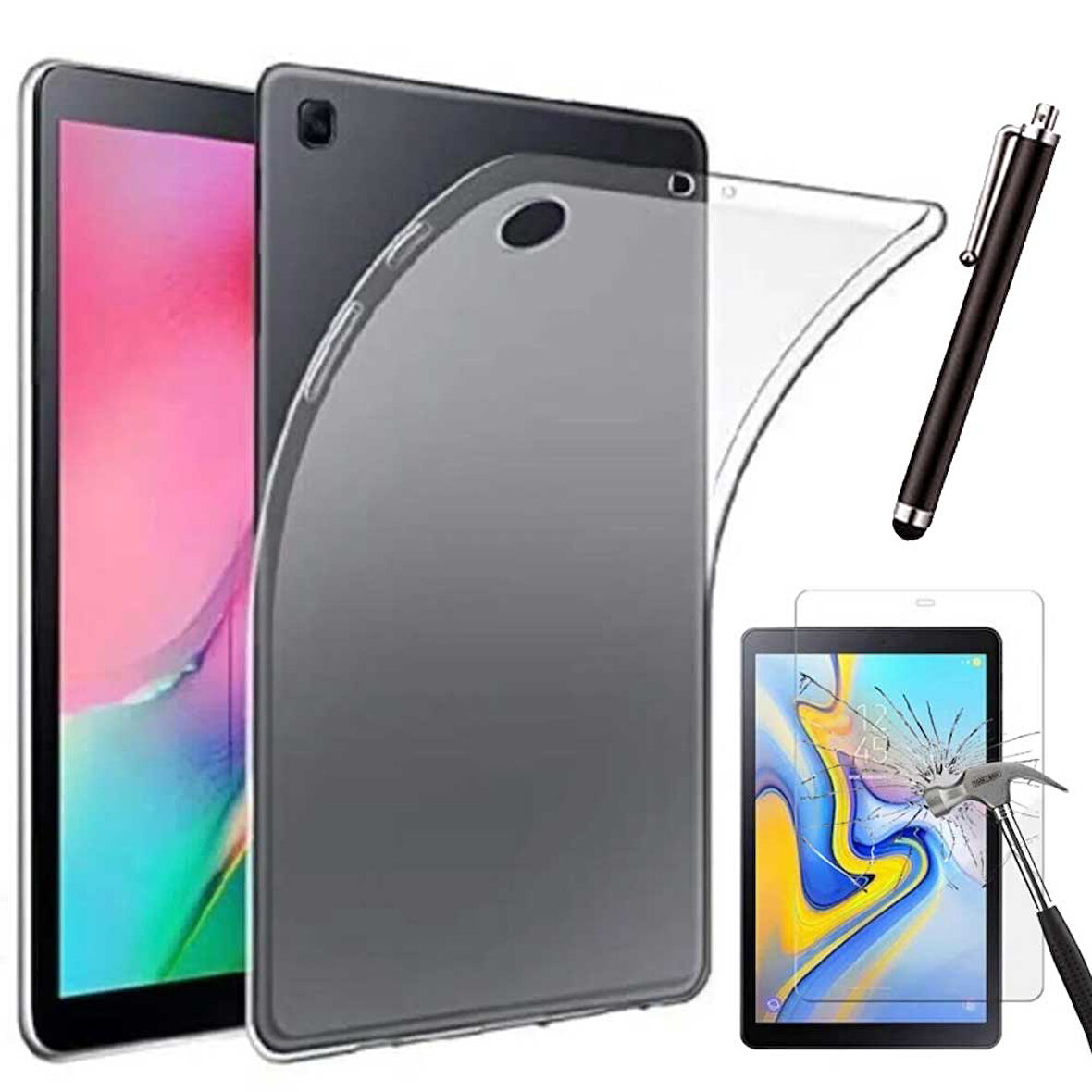Samsung Galaxy Tab A SM T510 (2019) Uyumlu Şeffaf Kılıf Cam Kalem Set