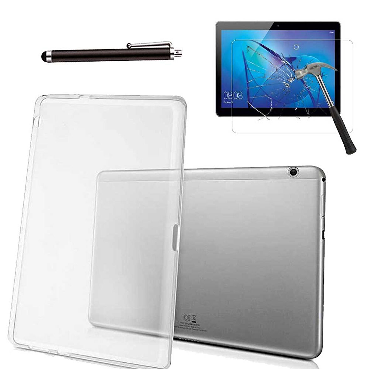 Huawei MediaPad T3 10 inç Uyumlu Şeffaf Kılıf Cam Kalem Set