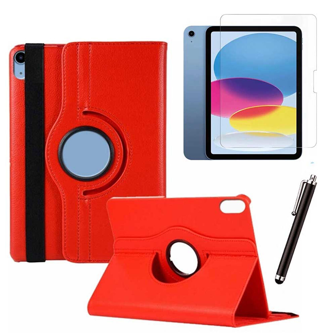 Apple iPad 10. Nesil / iPad A16 Uyumlu 10,9 inç Tablet Kılıfı Cam Kalem Set