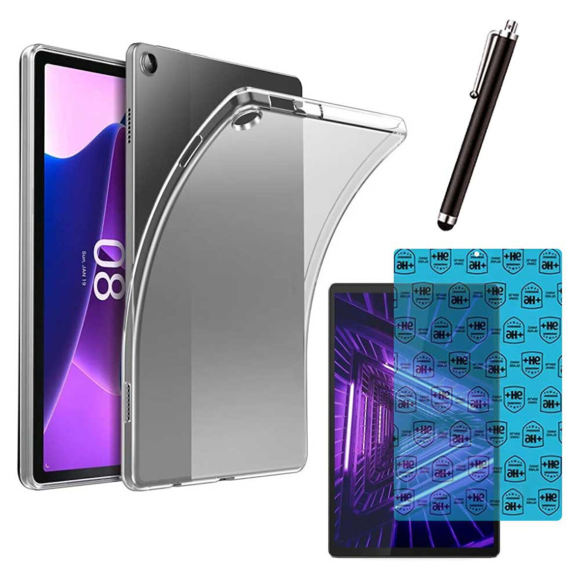 Samsung Galaxy Tab S6 Lite SM P610 Uyumlu Şeffaf Kılıf Cam Kalem Set