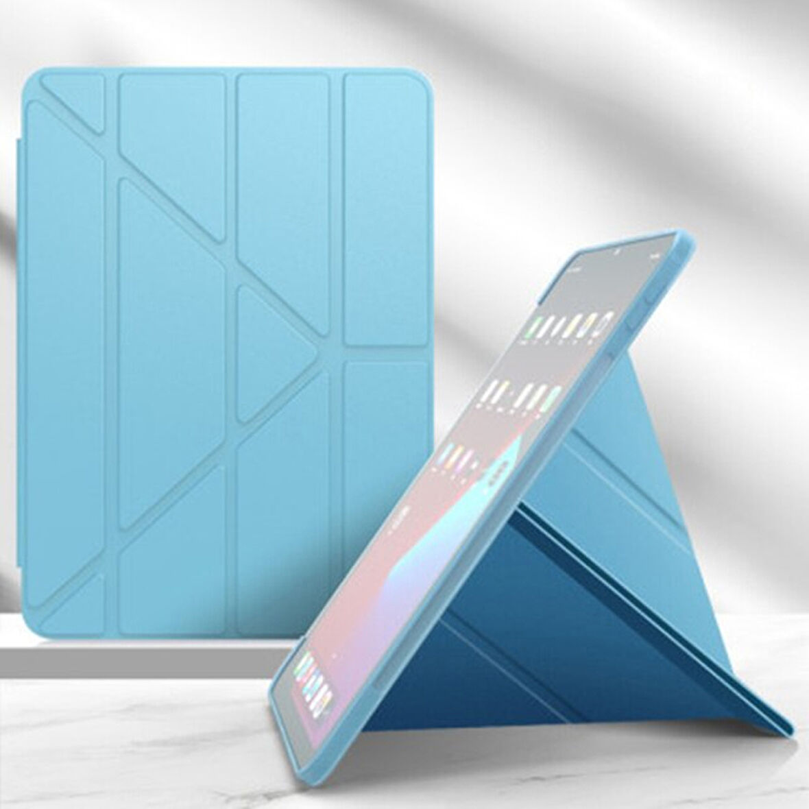 Apple iPad Air 5 Nesil Uyumlu A2588 A2589 A2591 Smart Cover Üçgen Stand Arkası Şeffaf Tablet Kılıfı