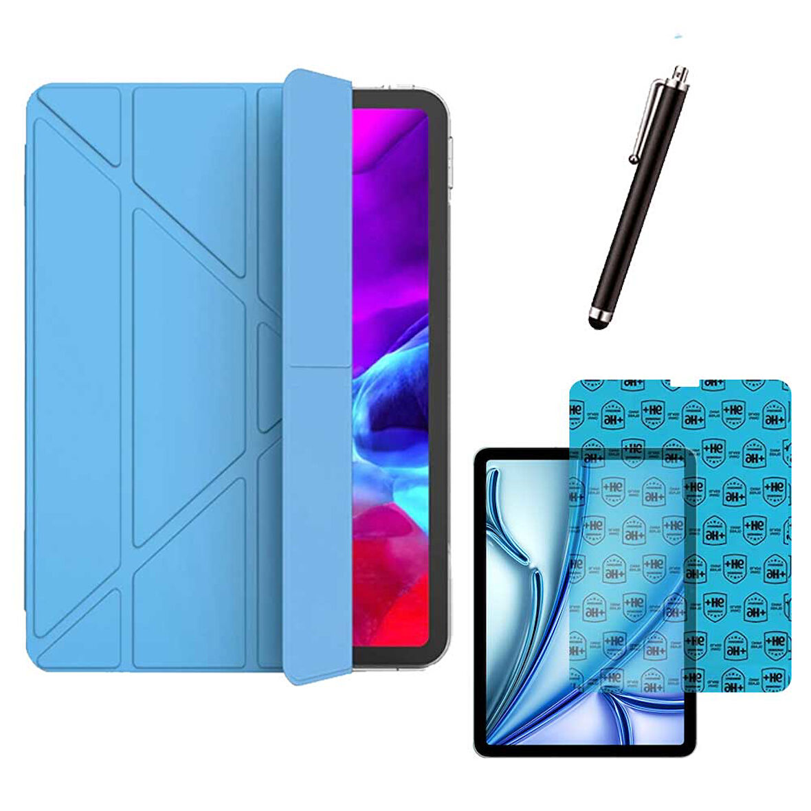 Apple iPad Air 4 ve Air 5 Uyumlu Smart Cover Tablet Kılıfı Ekran Koruyucu Kalem Set