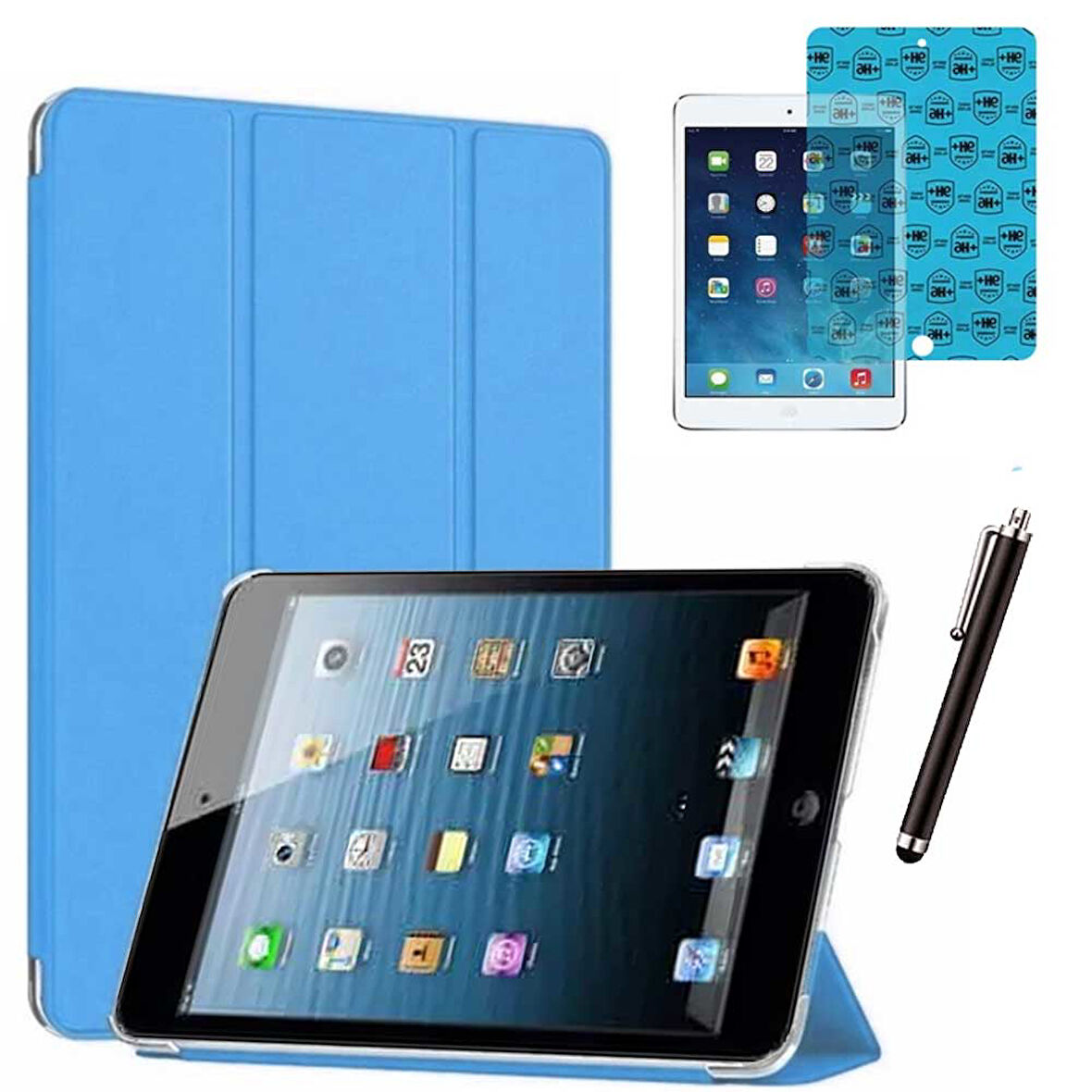 Apple iPad Mini 2 / Mini 3 Uyumlu Smart Cover Tablet Kılıfı Ekran Koruyucu Kalem Set