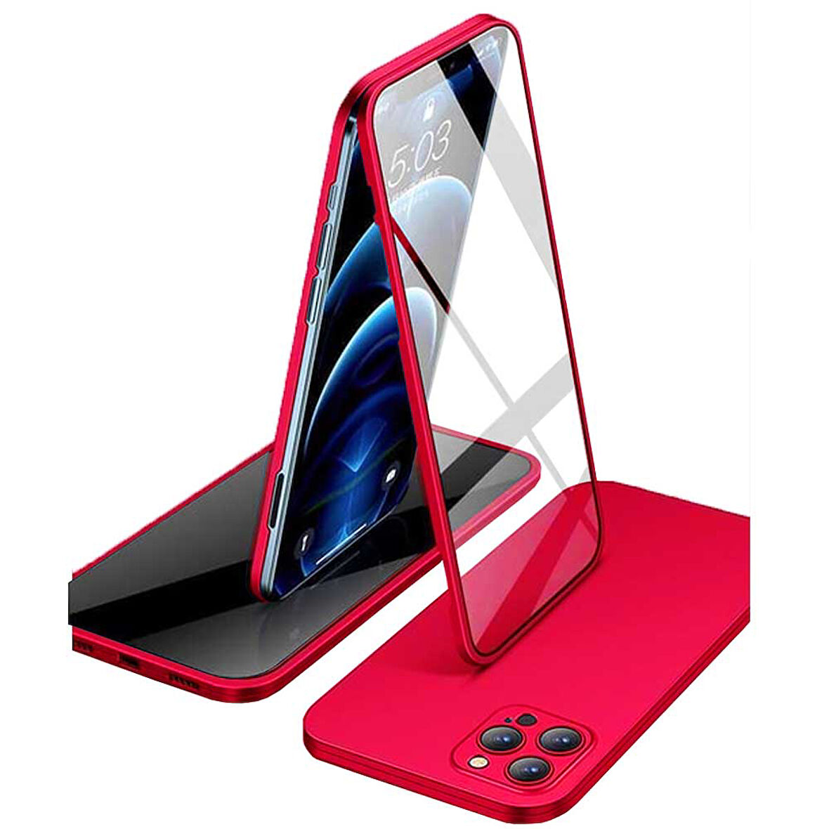 Apple iPhone 13 Pro Max Uyumlu 360 Derece Tam Kaplayan Cam Kapak Kılıf