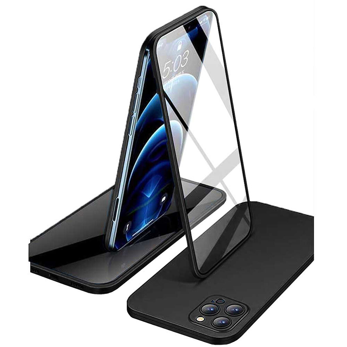 Apple iPhone 13 Pro Max Uyumlu 360 Derece Tam Kaplayan Cam Kapak Kılıf