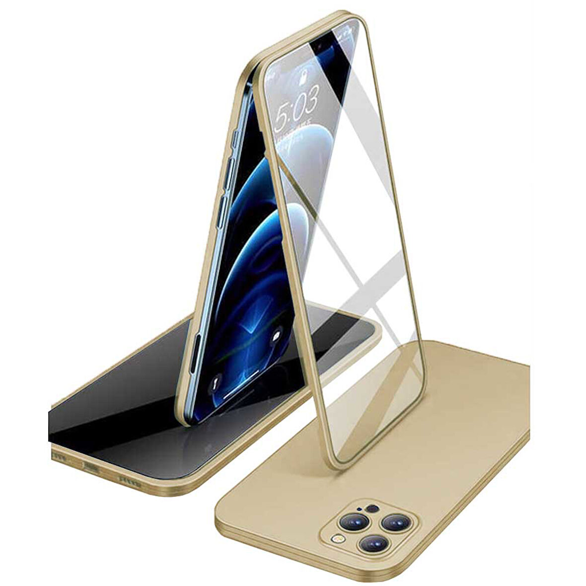 Apple iPhone 12 Pro Max Uyumlu 360 Derece Tam Kaplayan Cam Kapak Kılıf