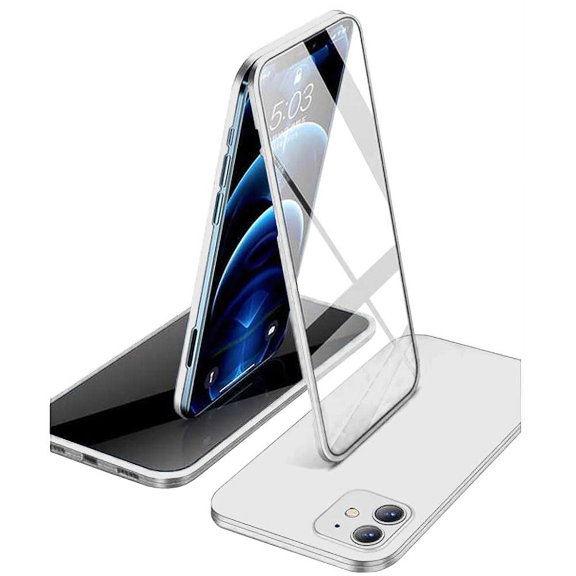 Apple iPhone 12 Uyumlu 360 Derece Tam Kaplayan Cam Kapak Kılıf