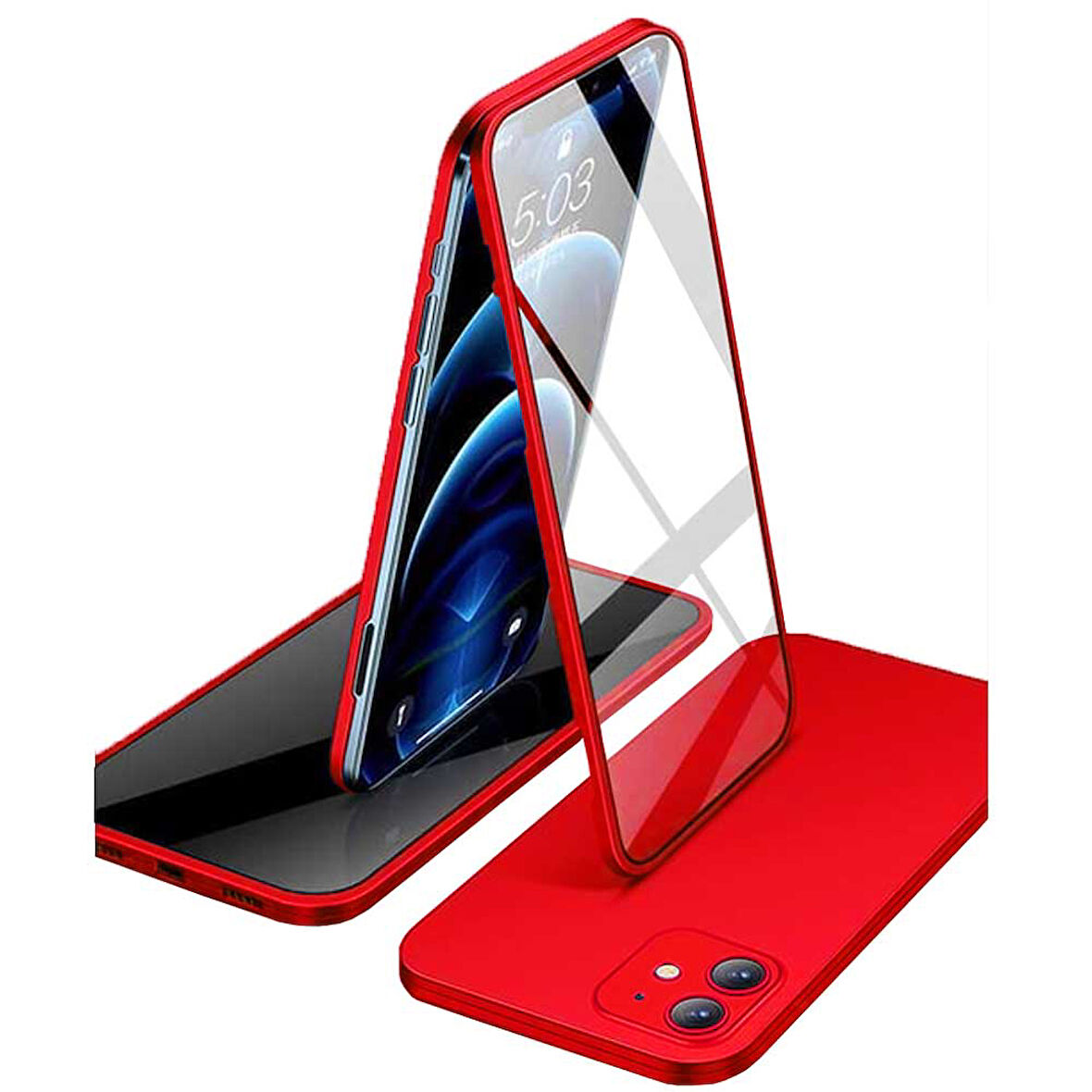 Apple iPhone 12 Uyumlu 360 Derece Tam Kaplayan Cam Kapak Kılıf
