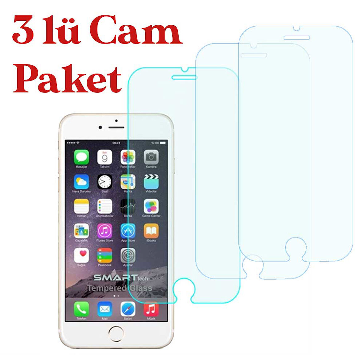 Apple iPhone 6 / 7 / 8 Temperli Kırılmaz Cam Ekran Koruyucu 3 Lü Set