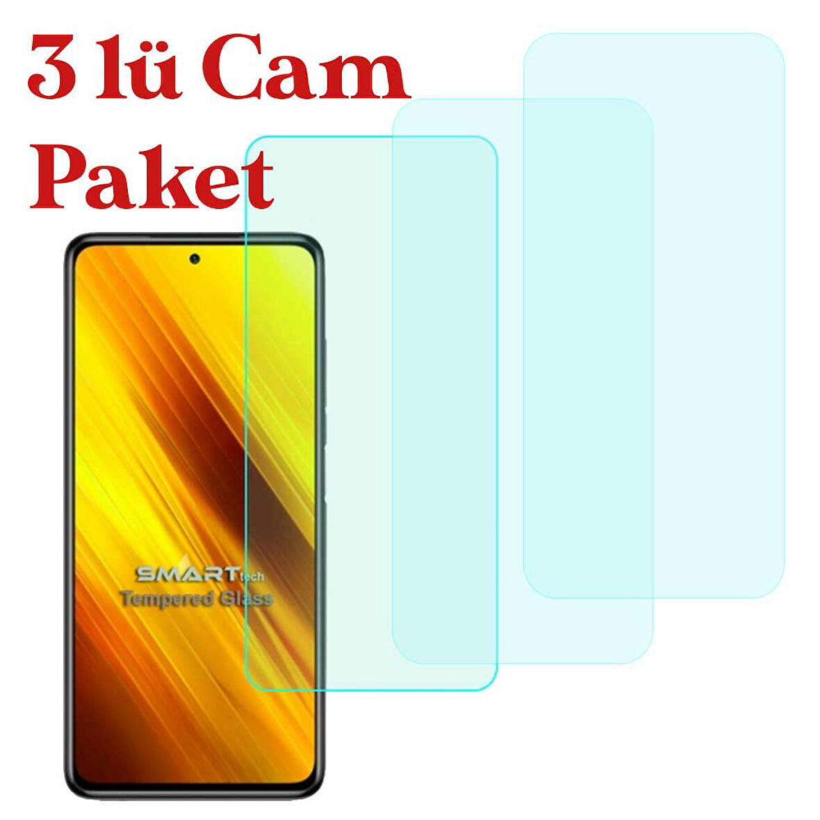 Poco X3 Uyumlu Temperli Kırılmaz Cam Ekran Koruyucu 3 Lü Set
