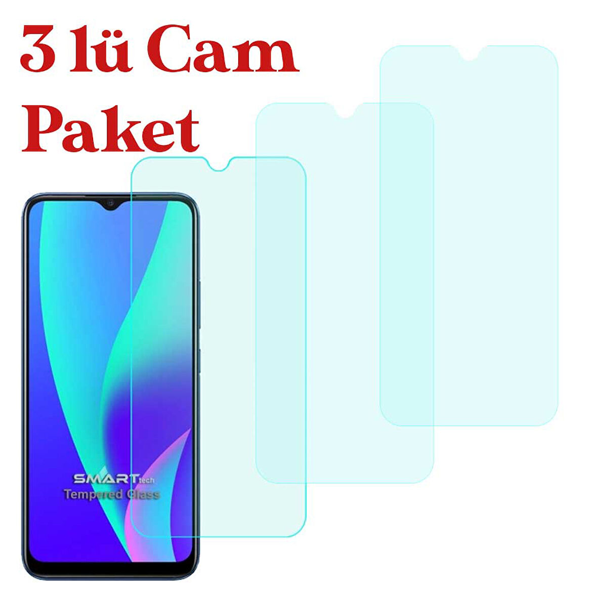 Realme C15 Uyumlu Temperli Kırılmaz Cam Ekran Koruyucu 3 Lü Set