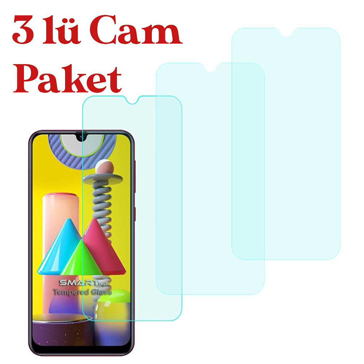 Samsung Galaxy A31 / M31 Uyumlu Temperli Kırılmaz Cam 3 Lü Set