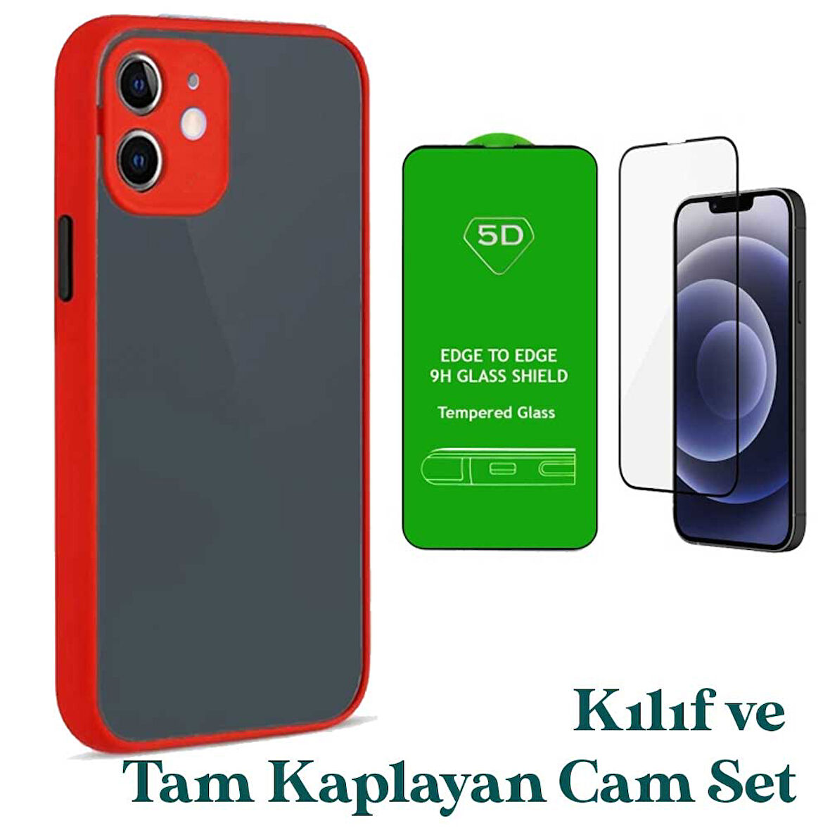 Apple iPhone 12 Uyumlu Montreal Kılıf Ve Tam Kaplayan Cam Set