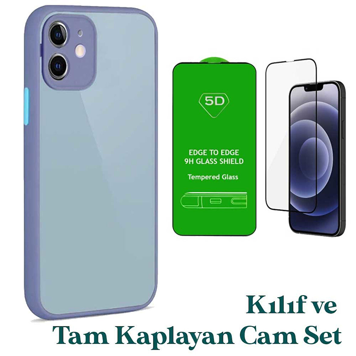 Apple iPhone 12 Uyumlu Montreal Kılıf Ve Tam Kaplayan Cam Set