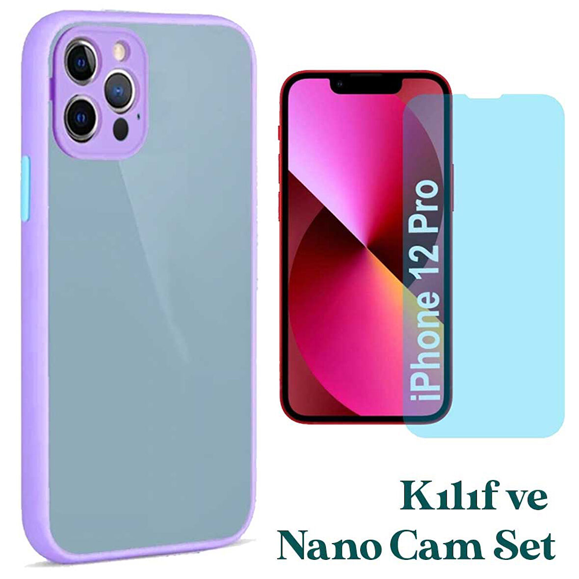 Apple iPhone 12 Pro Uyumlu Montreal Kılıf Ve Nano Cam Ekran Koruyucu Set