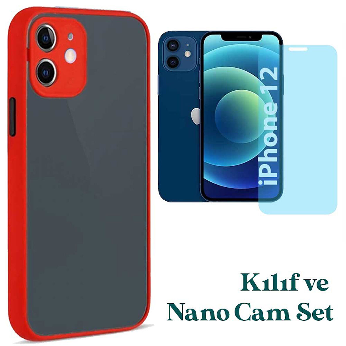 Apple iPhone 12 Uyumlu Montreal Kılıf Ve Nano Cam Ekran Koruyucu Set