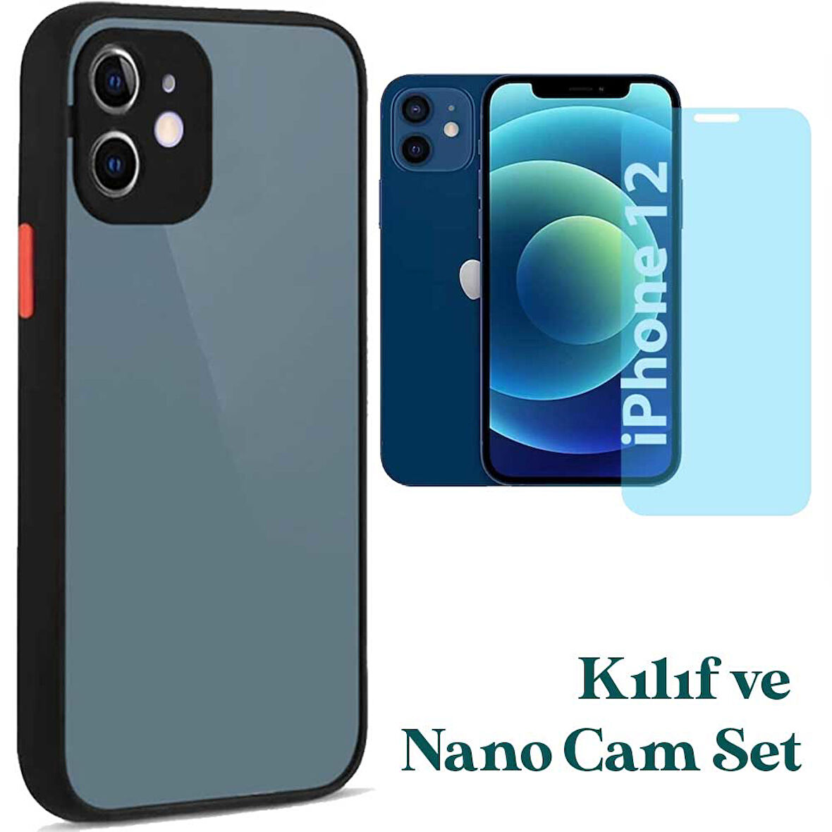 Apple iPhone 12 Uyumlu Montreal Kılıf Ve Nano Cam Ekran Koruyucu Set