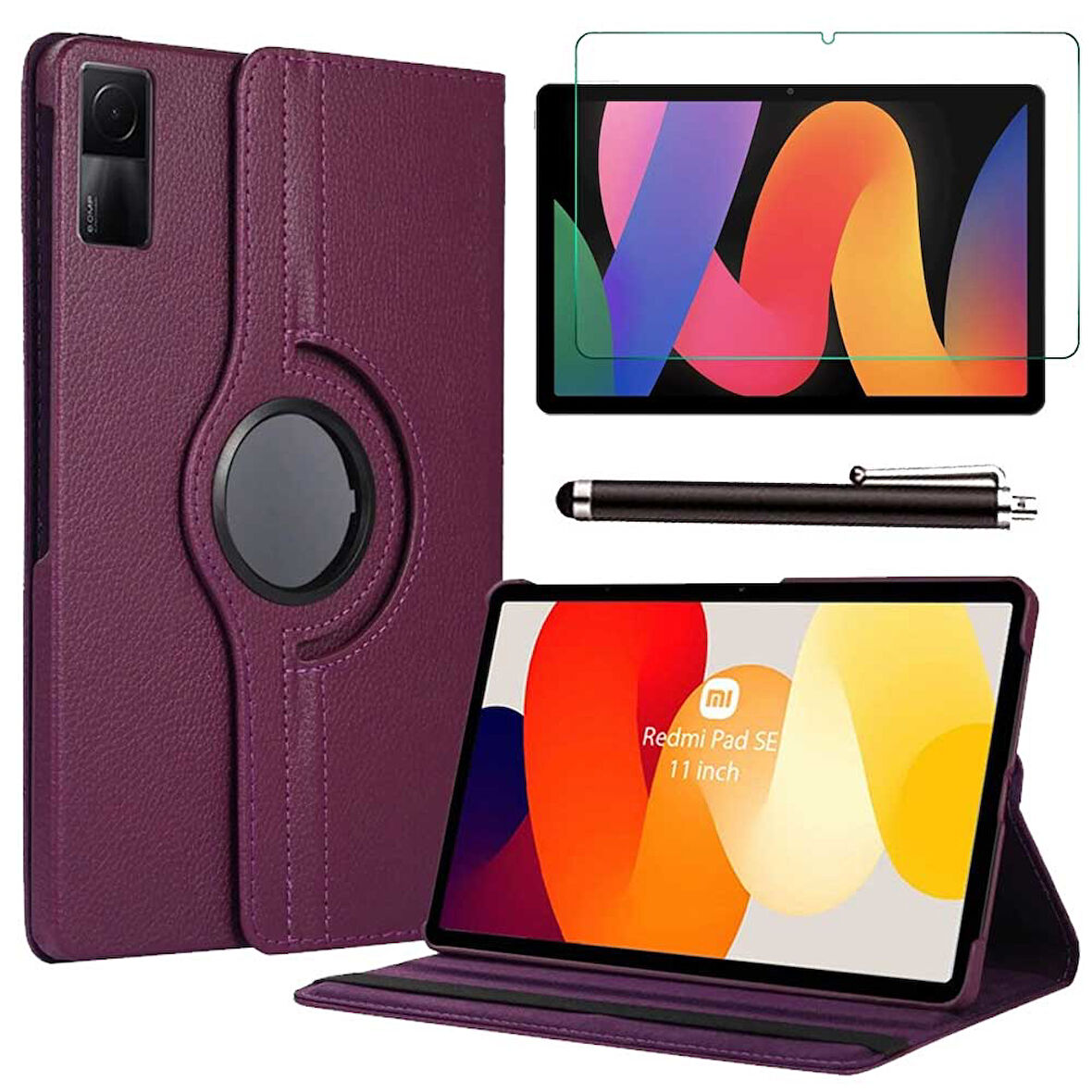 Xiaomi Redmi Pad SE 11 Uyumlu Tablet Kılıfı Cam Ekran Koruyucu Kalem Set