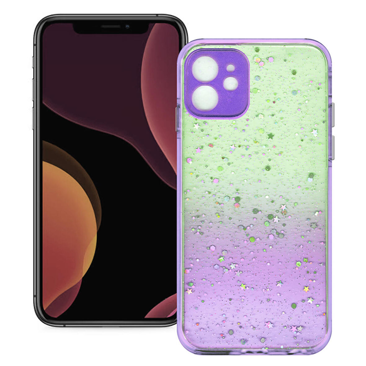Apple Iphone 12 Simli Şeffaf Sert Slikon Kılıf