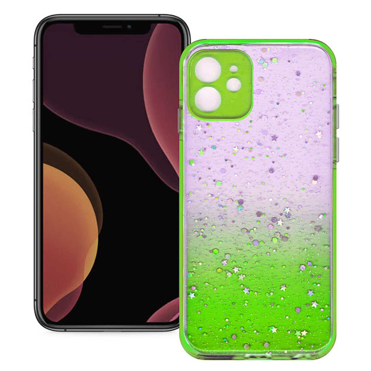 Apple Iphone 12 Simli Şeffaf Sert Slikon Kılıf