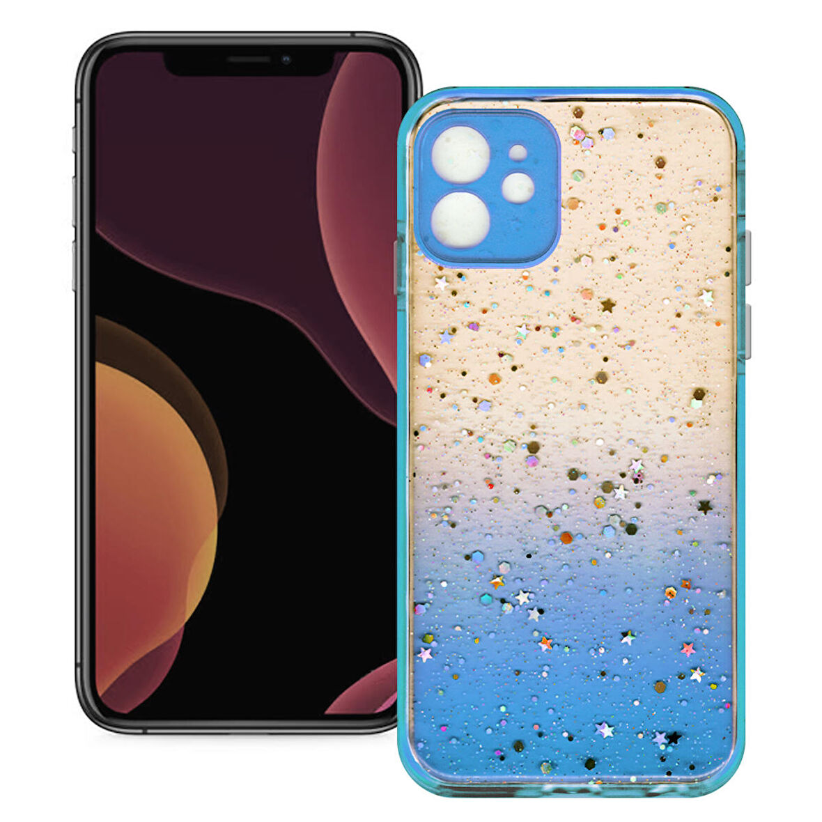 Apple Iphone 12 Mini Simli Şeffaf Sert Slikon Kılıf