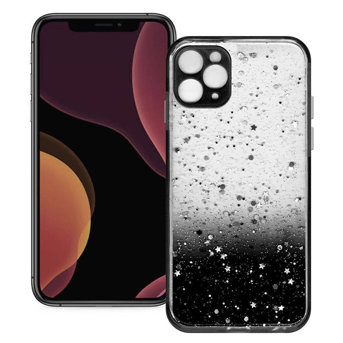 Apple Iphone 11 Pro Simli Şeffaf Sert Slikon Kılıf
