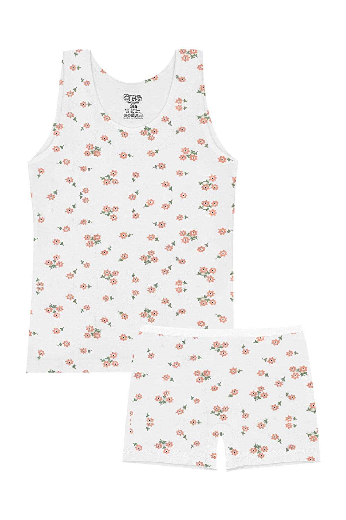 Öts Kız Çocuk Atlet Boxer Likralı Beyaz Desenli (%96 Pamuk - %4 Elastan)