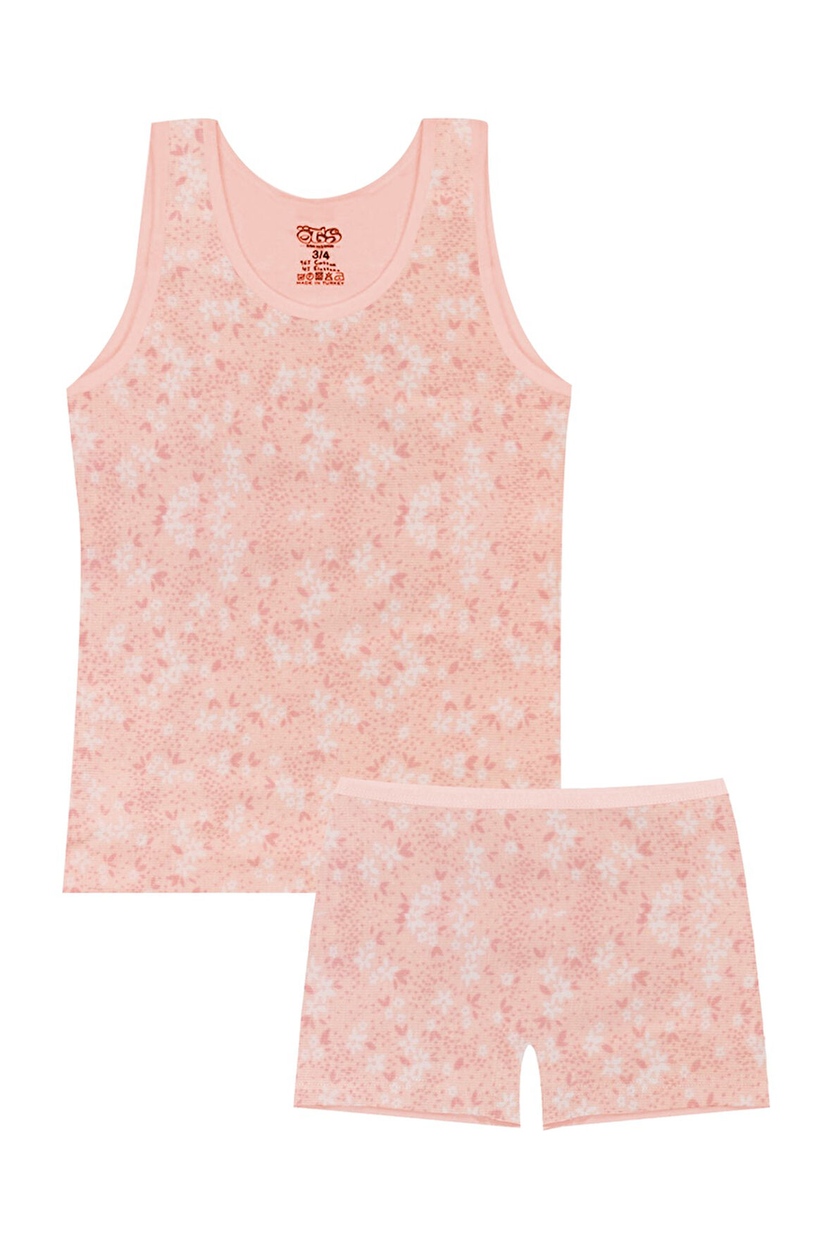 Öts Kız Çocuk Atlet Boxer Likralı Somon Desenli (%96 Pamuk - %4 Elastan)