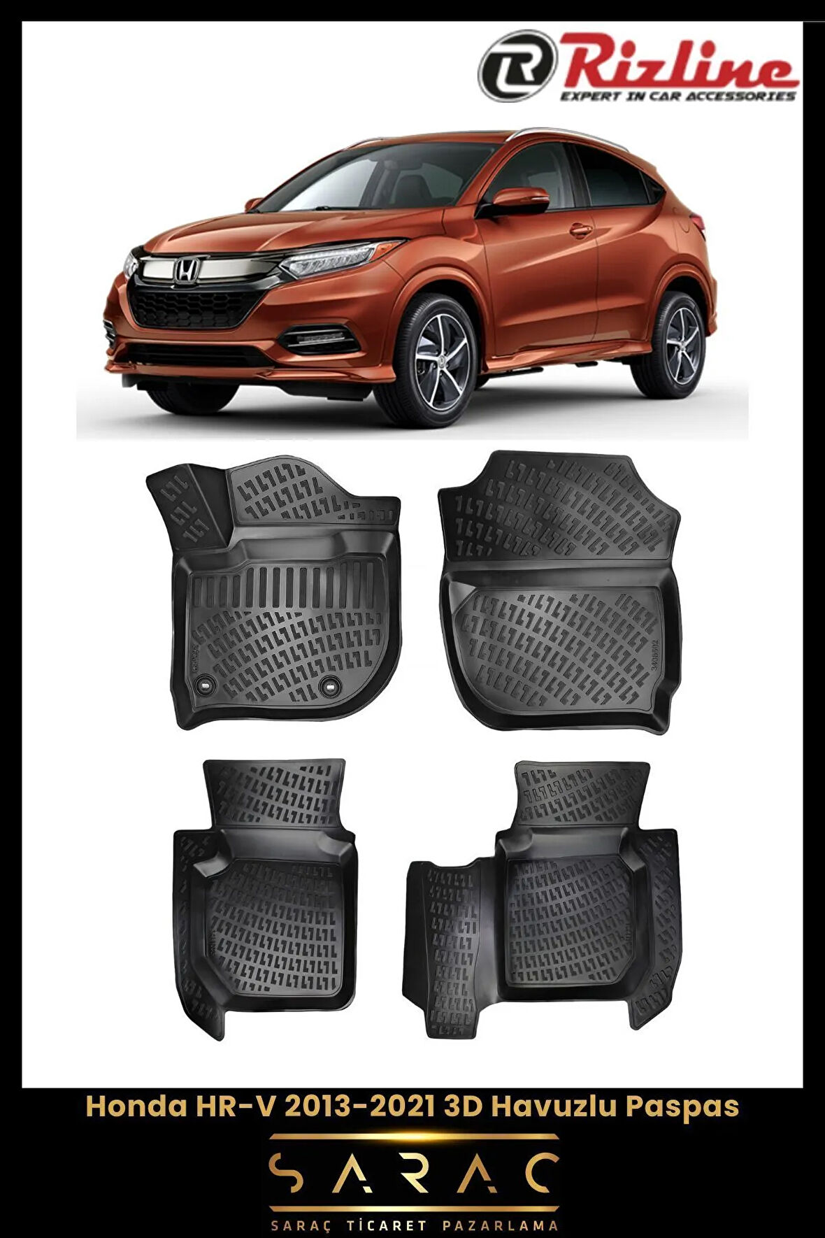Rizline Honda HR-V 2019 Model 3D Havuzlu Paspas