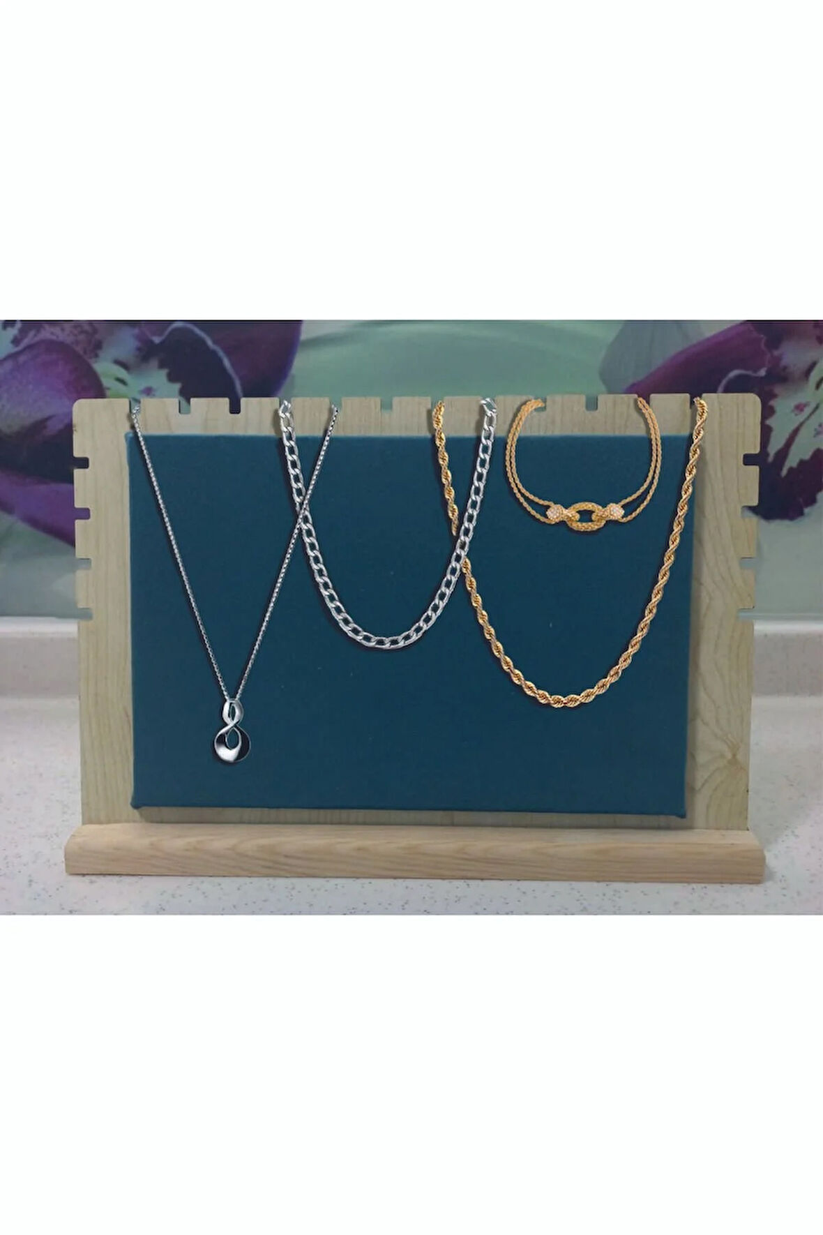 Ahşap Takı Teşhir Standı Çoklu Kolye Vitrin Sergileme Standı Büyük Boy