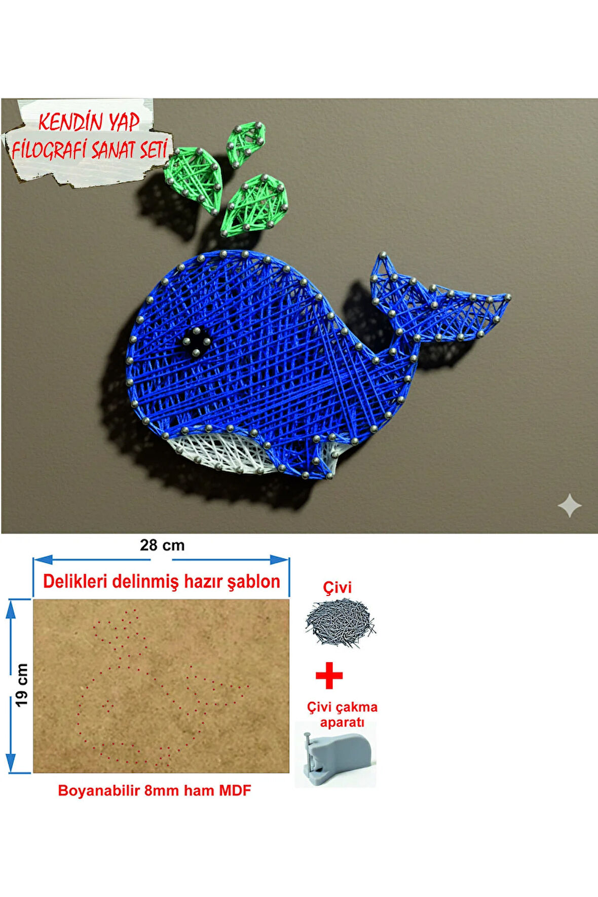 İp Sanatı Dikkat Geliştirici el becerisi Çocuk Montessori Eğitimi Filografi Hazır Set Balina