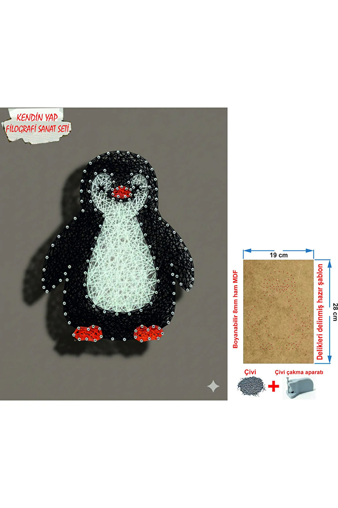 İp Sanatı Dikkat Geliştirici el becerisi Çocuk Montessori Eğitimi Filografi Hazır Set Penguen