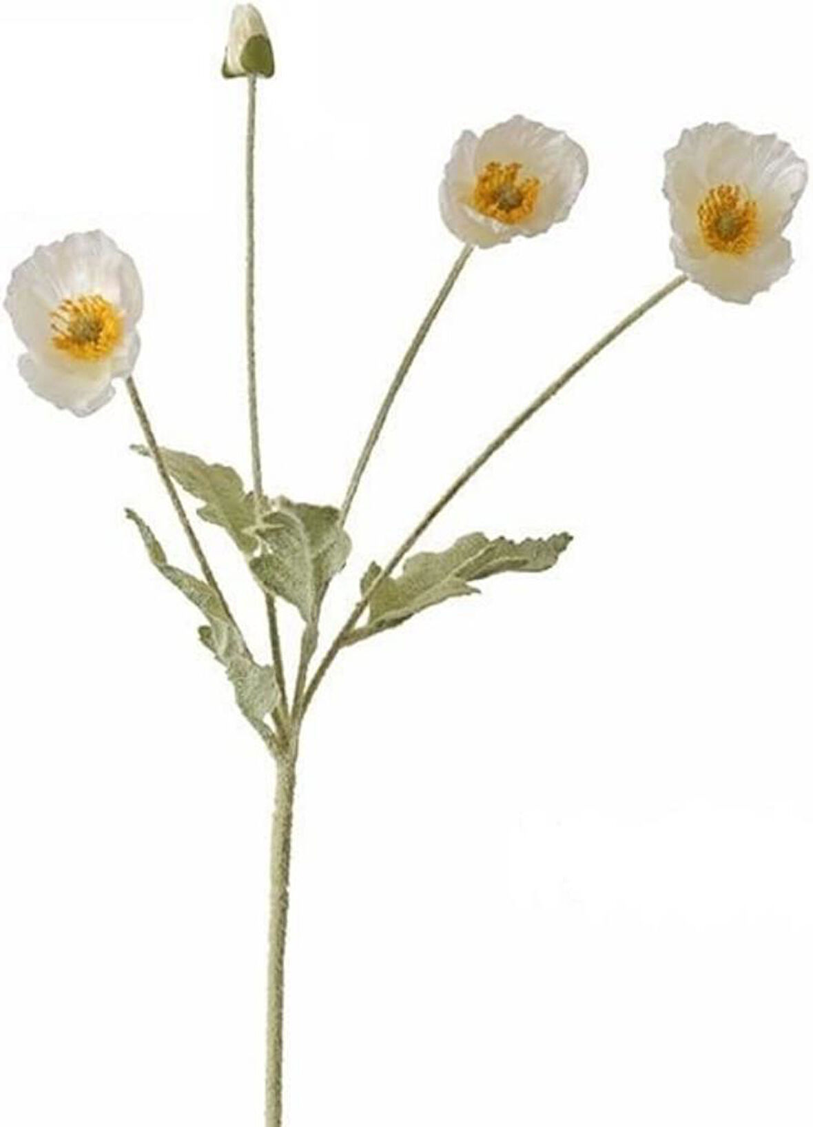 Yapay Çiçek Gelincik Çiçeği Beyaz Renk 3 Çiçek 1 Tomurcuk 59Cm