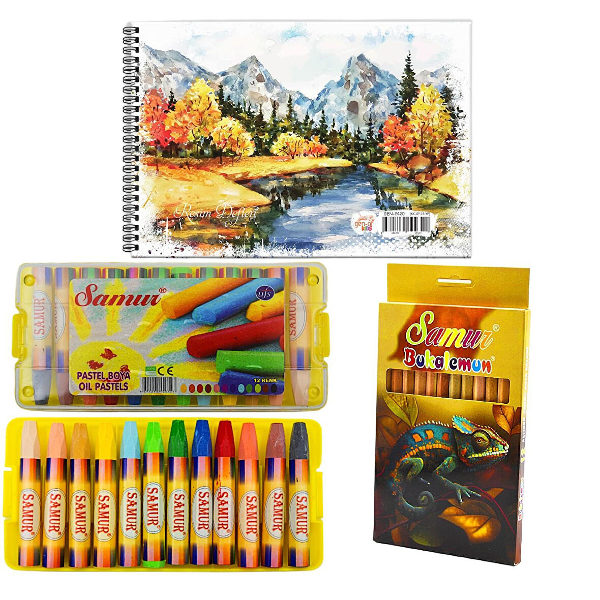 Samur Resim Defterli Boya Seti (Kuru Boya 12 Li+Pastel Boya 12 Li+25x35 Resim Defteri)