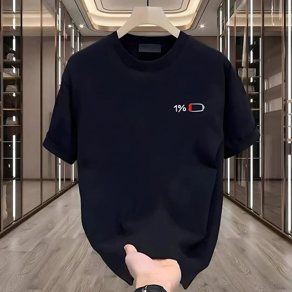 %1 Baskılı Siyah Oversize Erkek Tshirt