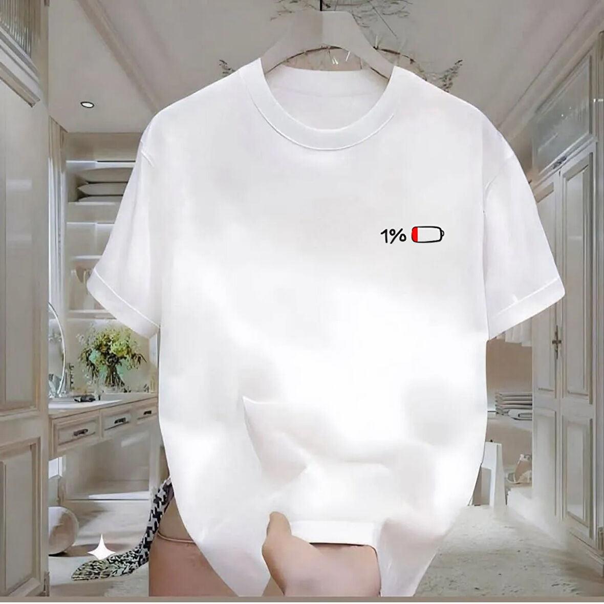 %1 Baskılı Beyaz Oversize Erkek Tshirt