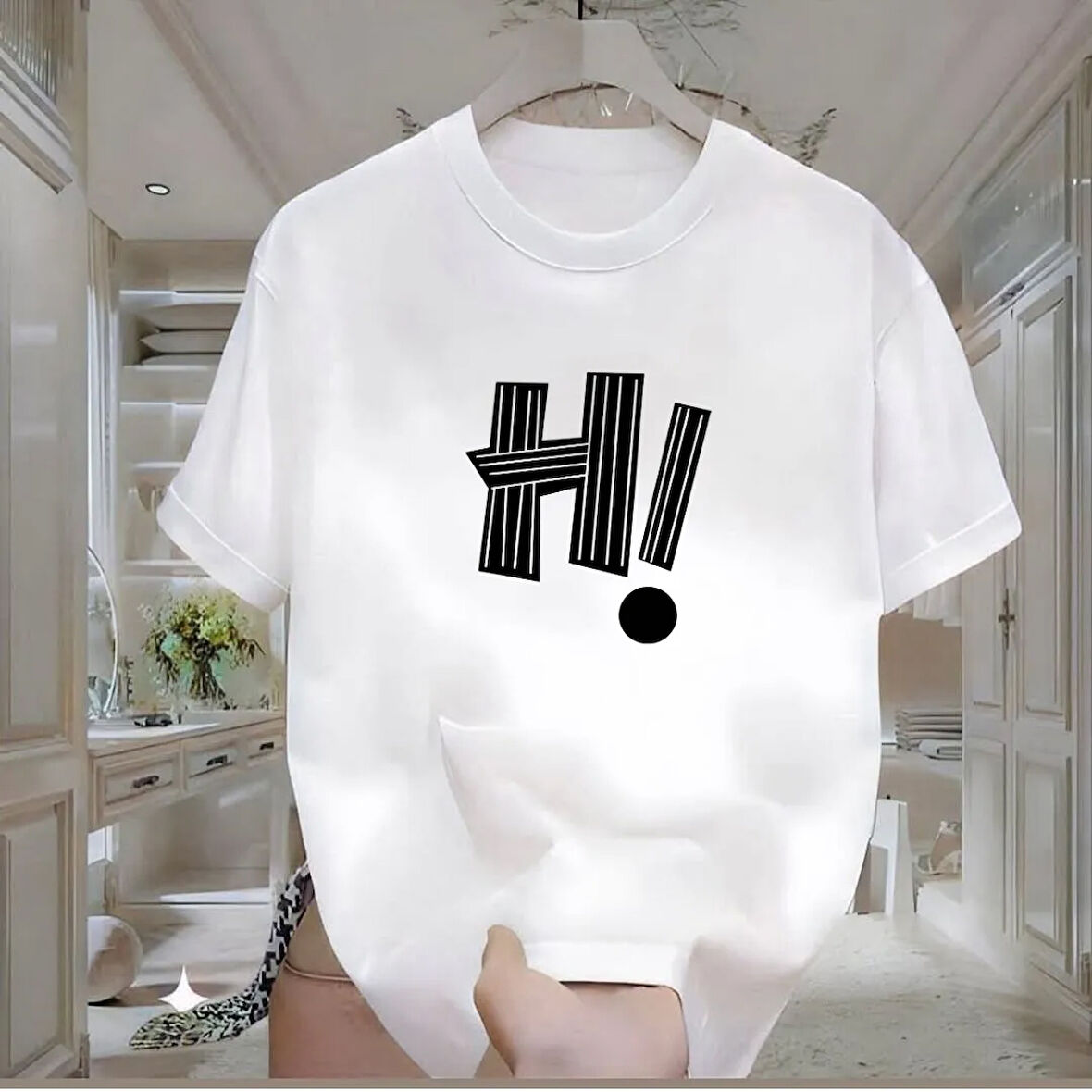 Hi Baskılı Beyaz Oversize Erkek Tshirt