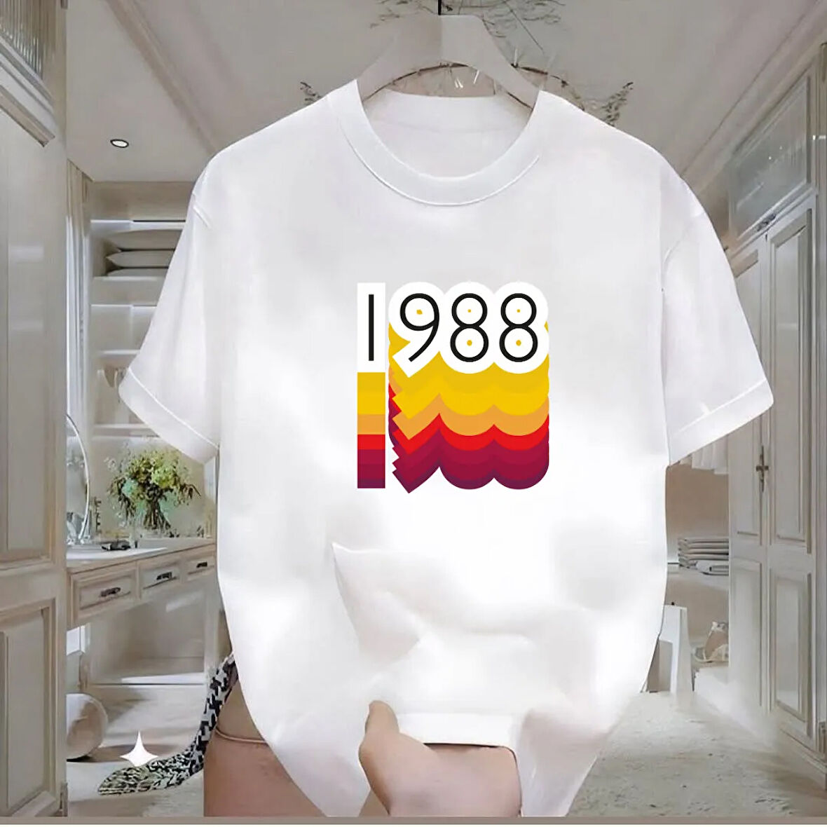 1988 Baskılı Beyaz Oversize Erkek Tshirt