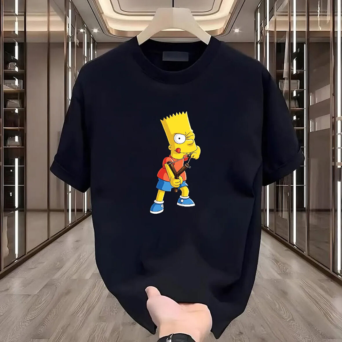 Bart Baskılı Siyah Oversize Erkek Tshirt
